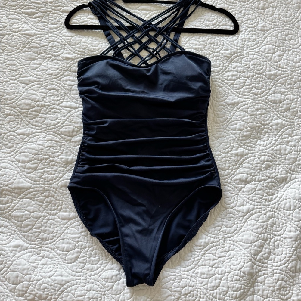 Black One-Piece Swimsuit with Crisscross Straps